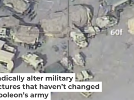 This U.S. Army command post, seen from a drone, is loaded with modern technology but uses a centuries-old structure. Col. Scott Woodward, U.S. Army